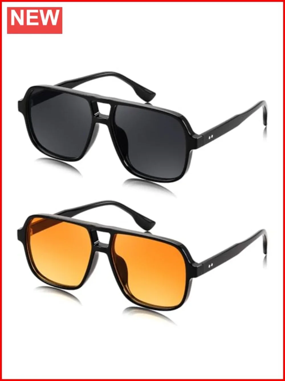 Retro Square Aviator Sunglasses with UV400 Protection, Lightweight Plastic Frame